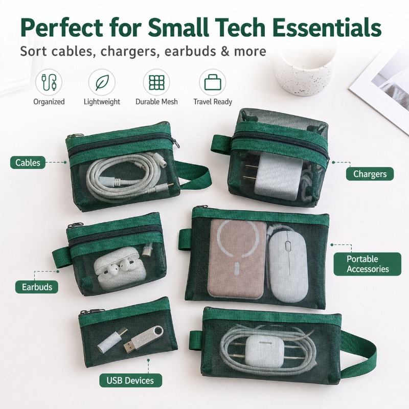 6PCS Portable Mesh Tech Access - Tech Accessories Travel Organizer Pouch ulasan dan harga