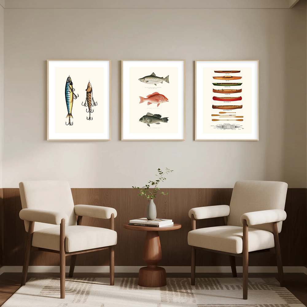 Retro Fishing Theme Art Prints - Tech Room Accessories ulasan dan harga